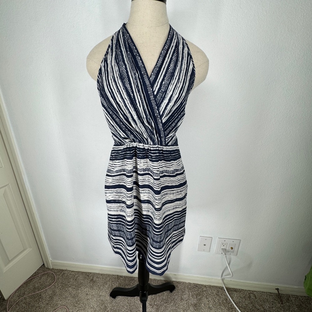 Athleta Striped Halter Mini Dress Smocked Boho Women Small Navy Coastal Vacation